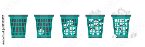 Cartoon office trash recycle bin for garbage.