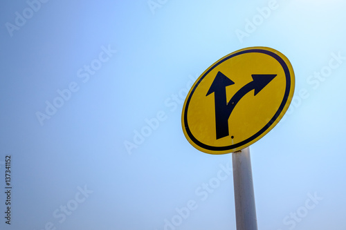 Traffic sign to go straight or turn right