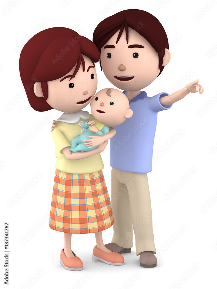 赤ちゃんを抱くママと寄り添うパパ03