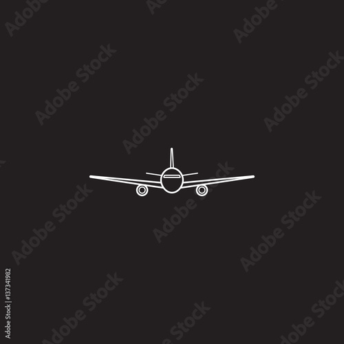 airplane  icon, transport aircraft symbol vector graphics, a linear pattern on a black background, eps 10.