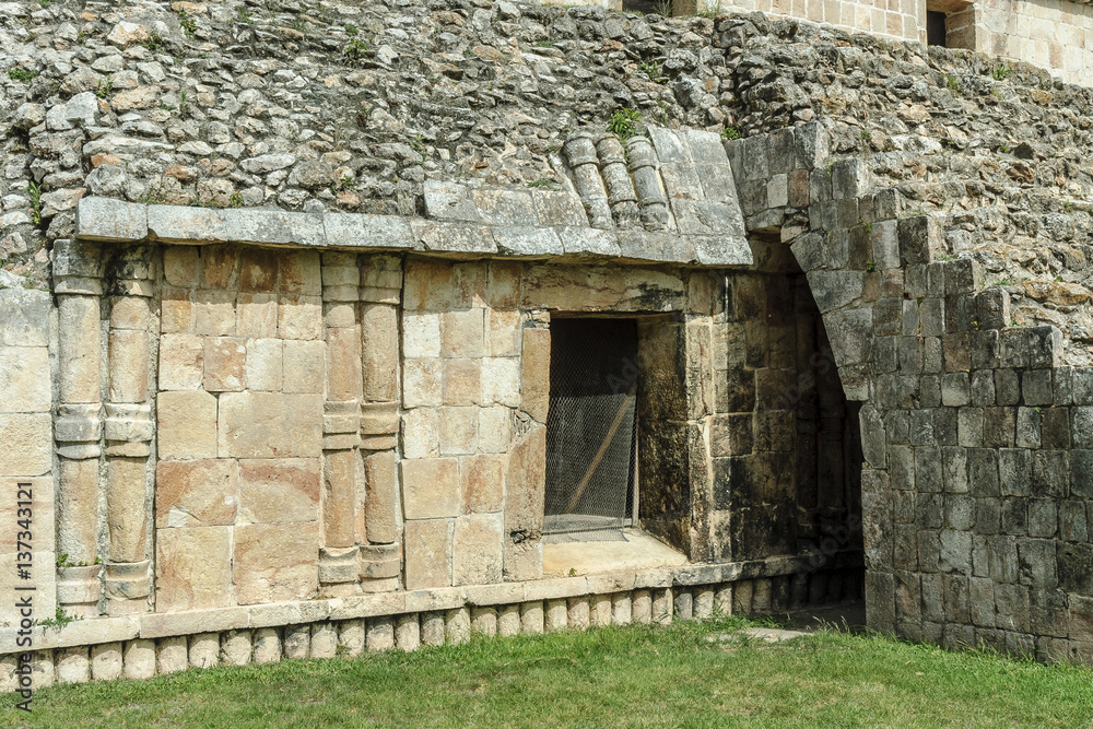 detail of the vaulted rooms of the palace of the masks or Codz Poop in the archaeological Kabah enclosure in Yucatan, Mexico. detail of the vaulted rooms of the palace of the masks or Codz Poop in the archaeological Kabah enclosure in Yucatan, Mexico.