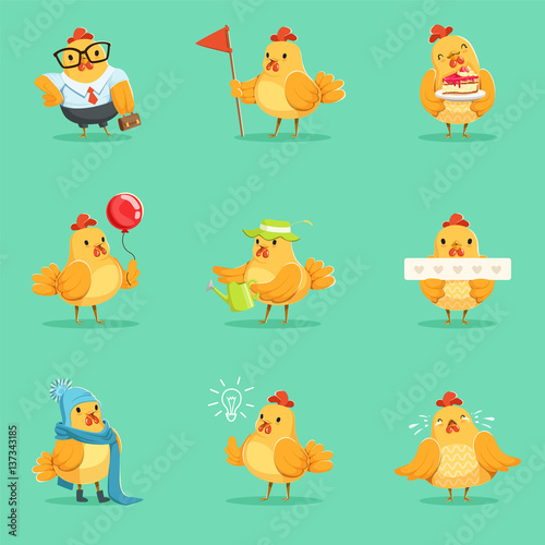 Little Yellow Chicken Chick Different Emotions And Situations Series Of Cute Emoji Illustrations
