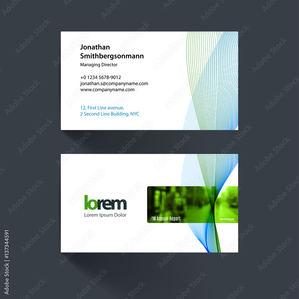 Vector business card template with yellow  waves, lines, soft sh