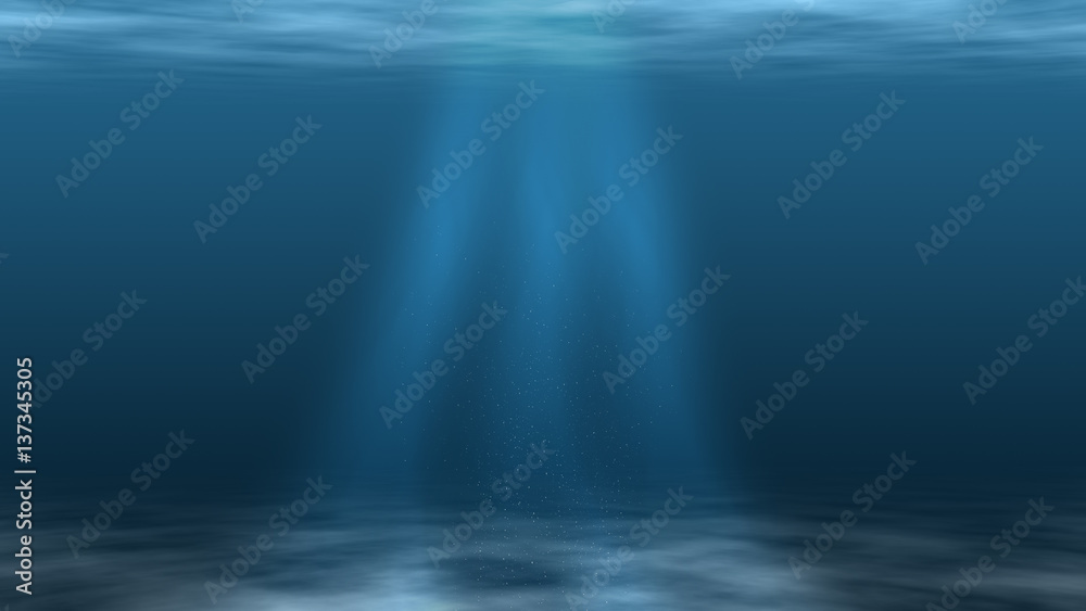 Underwater Scene With Sun Light and Plankton