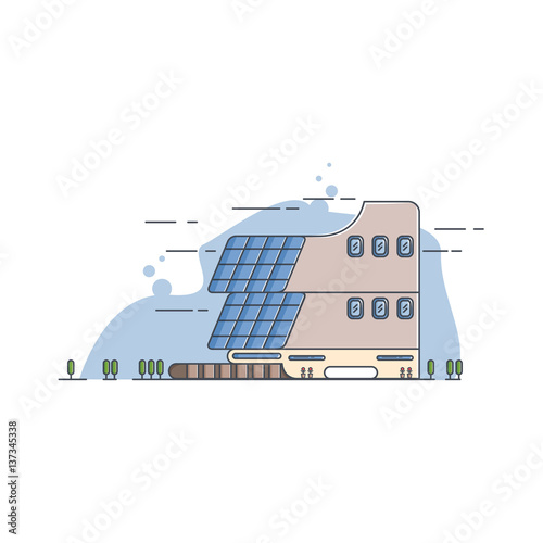 modern building architecture illustration with thin line theme, lineart illustration