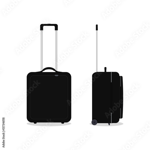 Vector black travel bag or suitcase. Isolated on white.