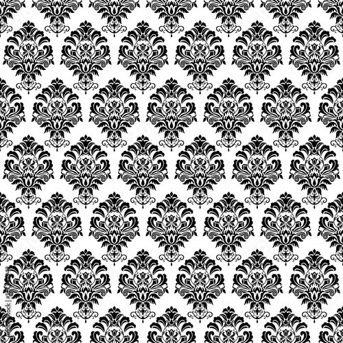 Seamless background baroque style black and white. Vintage Pattern. Retro Victorian ornament. Elements of flowers and leaves. Vector illustration. Use for wallpaper, print packaging paper, textiles.