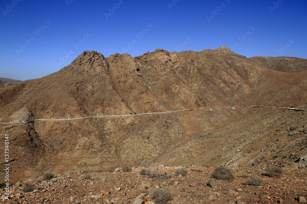 Beautiful volcanic mountains . Panoramic view on Fuerteventura