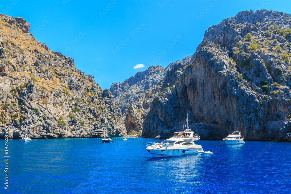 View from ocean to Sá Calobra beach in Majorca, Spain View from ocean to Sá Calobra beach in Majorca, Spain