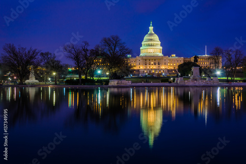 The United States Capitol at night, in Washington, DC.