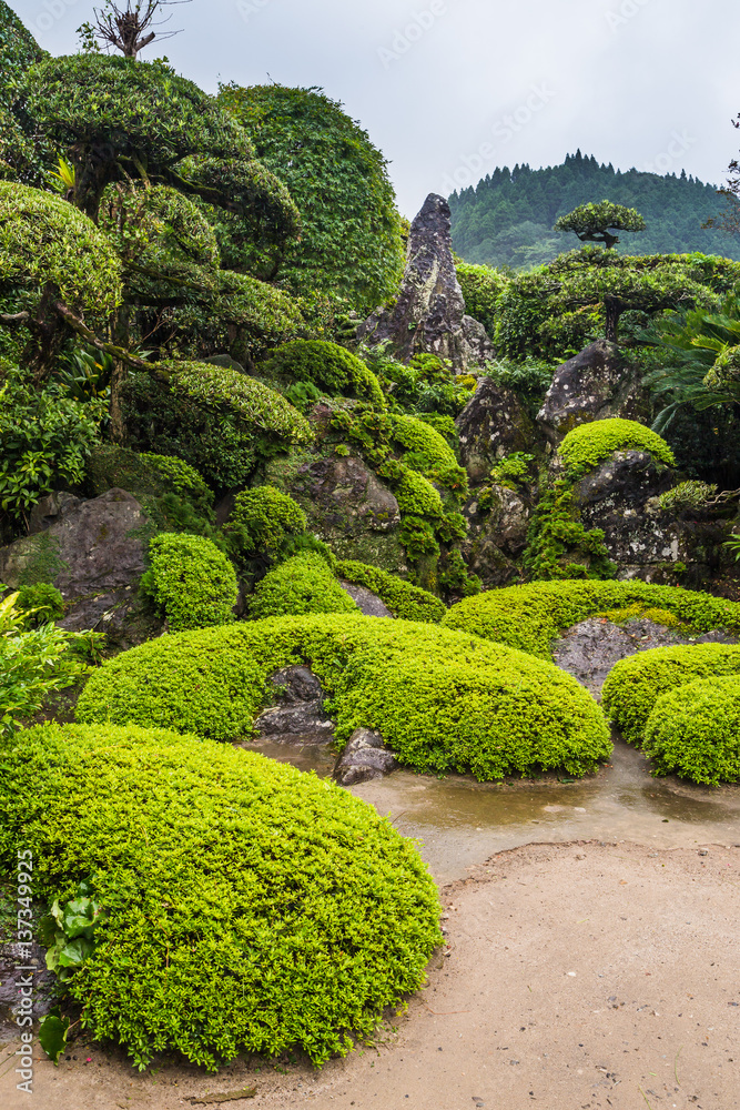 Beautiful Japanese garden in Chiran Samurai district in Kagoshima, Japan.