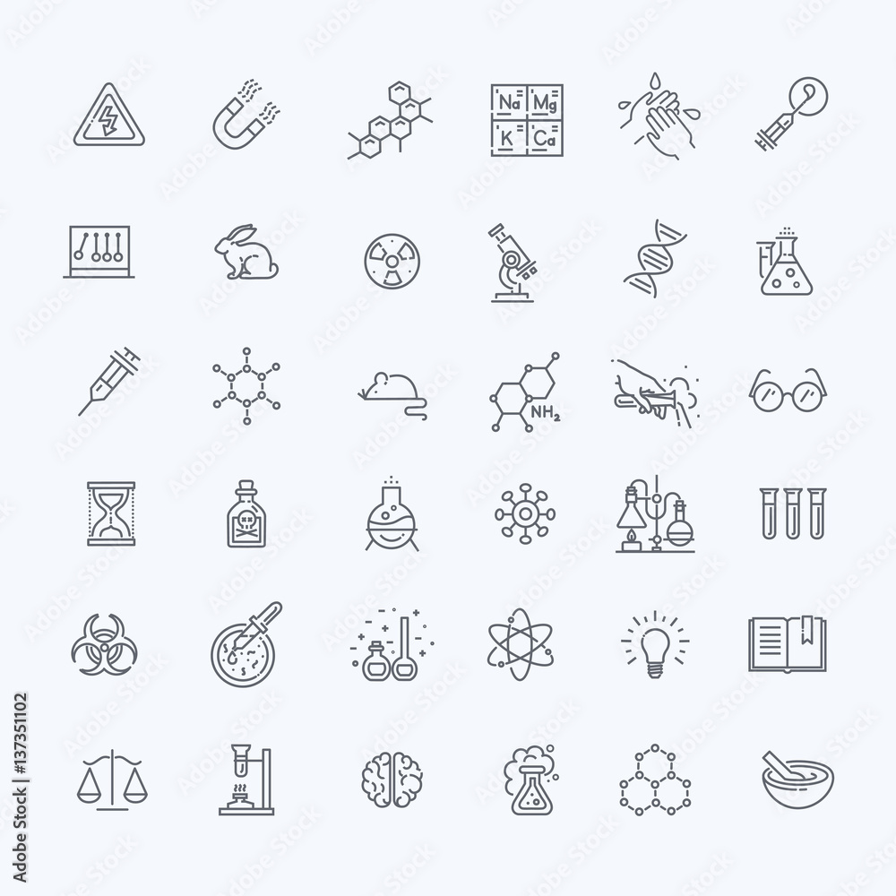 Modern thin line icons set of biochemistry research