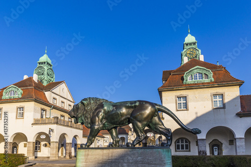 famous art nouveau lion statue at Sprudelhof in Bad Nauheim photo