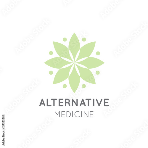 Vector Icon Style Logo Sign of  Alternative Medicine. IV Vitamin Therapy, Anti-Aging, Wellness, Ayurveda, Chinese Medicine. Holistic centre. Green Energy Mandala