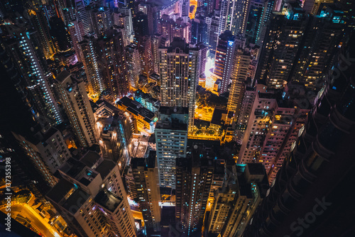 Illuminated cityscape, Hong Kong, East Asia 