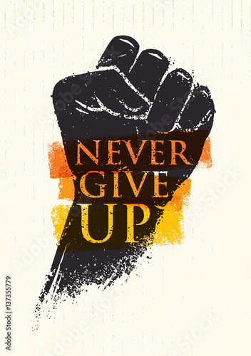 Billede på lærred Never Give Up Motivation Poster Concept