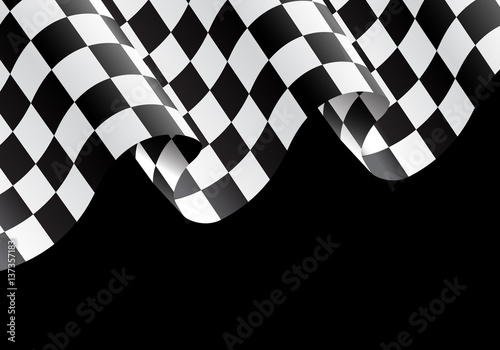 Checkered flag flying on black design for race background vector illustration.