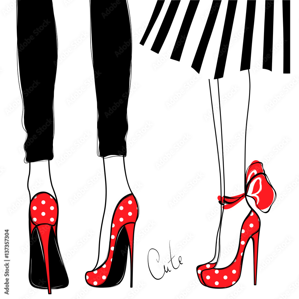 Vector girls in high heels. Fashion illustration. Female legs in