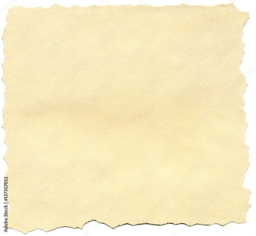 Highly-textured piece of old paper. Isolated on white.