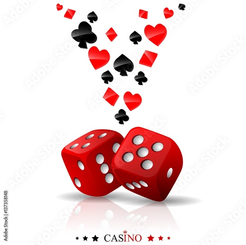 Shiny red dices on the white background