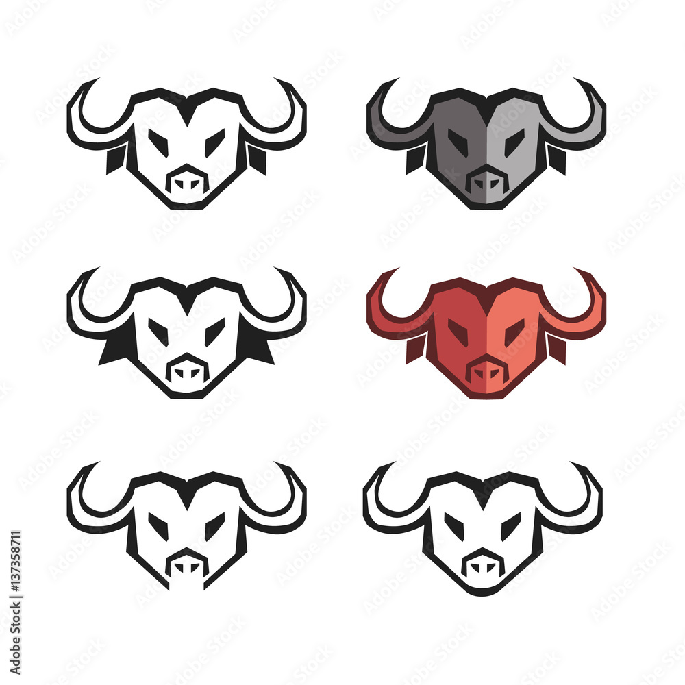 Set of african buffalo head logos on white background. Vector illustration. Set of african buffalo head logos on white background. Vector illustration.