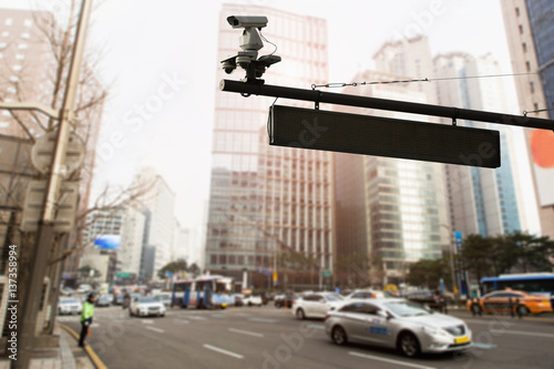 Traffic surveillance camera with the warning display on the city street