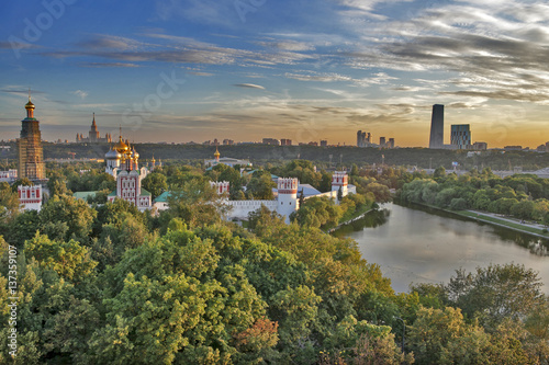 View of the Novodevichy Convent and the pond, landmark, Moscow