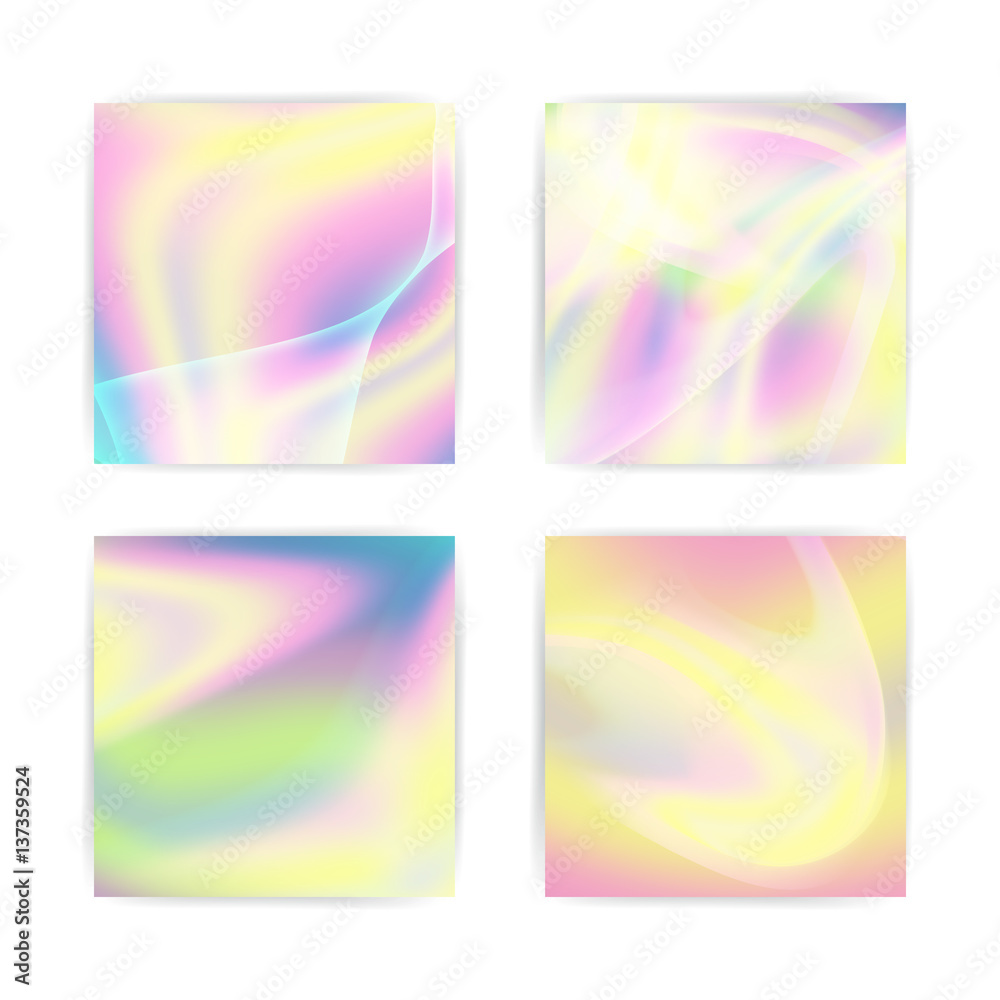 Fluid Iridescent Multicolored Vector Background. Pearlescent Texture. Design Element In Pastel Hues With Holographic Neon Effect.