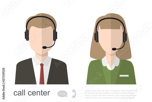 Call Center Operator Icons. Vector Flat Illustration