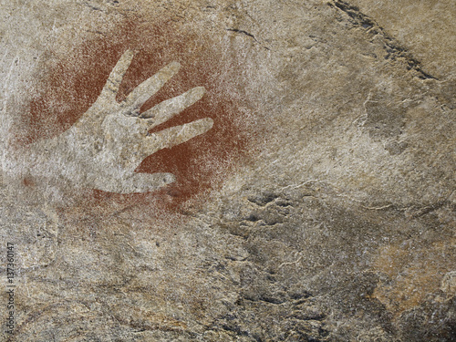 Hand painting stencil in the style of prehistoric cave art