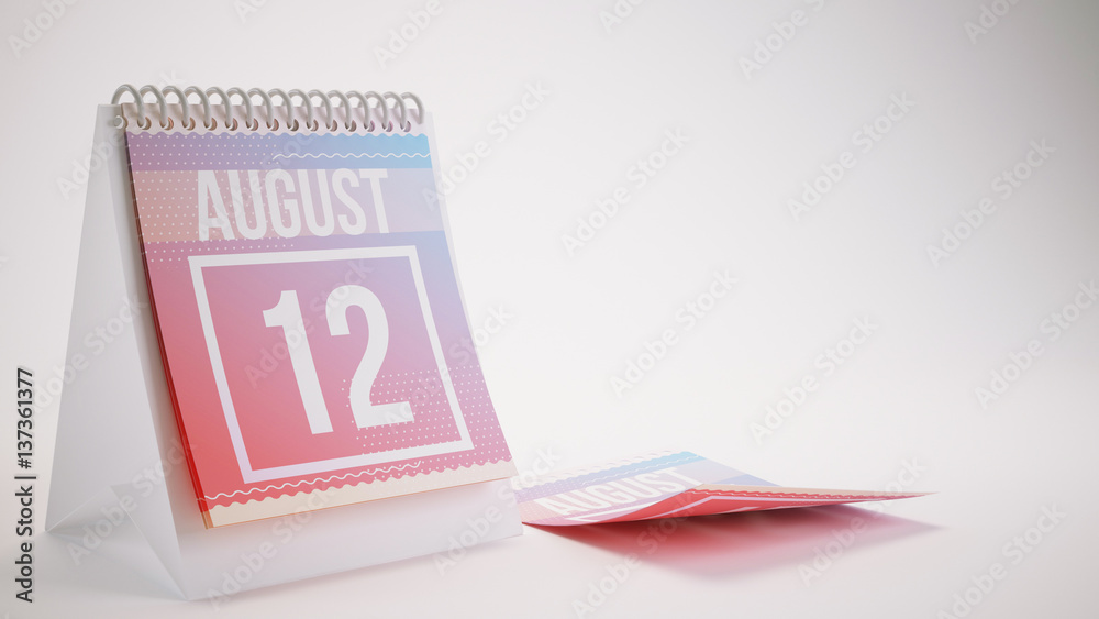 3D Rendering Trendy Colors Calendar on White Background - august 12