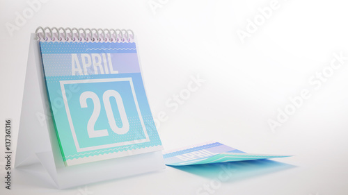 3D Rendering Trendy Colors Calendar on White Background - april 20