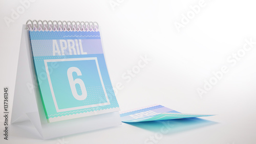 3D Rendering Trendy Colors Calendar on White Background - april 6