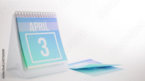 3D Rendering Trendy Colors Calendar on White Background - april 3