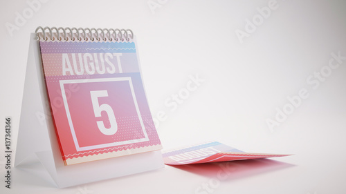 3D Rendering Trendy Colors Calendar on White Background - august 5