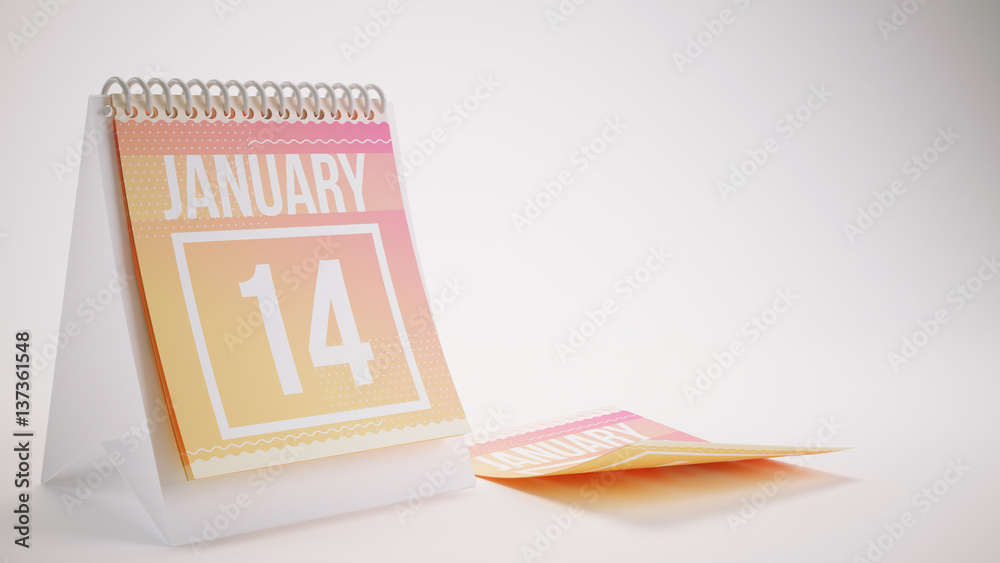 3D Rendering Trendy Colors Calendar on White Background - january 14 3D Rendering Trendy Colors Calendar on White Background - january 14