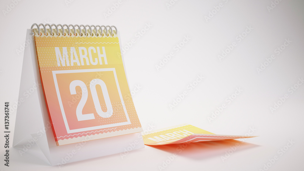3D Rendering Trendy Colors Calendar on White Background - march 20 3D Rendering Trendy Colors Calendar on White Background - march 20