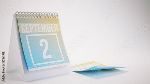 3D Rendering Trendy Colors Calendar on White Background - september 2