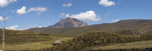 El Salitre archaeological site, a strategic military fortress from the Inca empire, near Cotopaxi Volcano in the Ecuadorian Andes with Sincholagua Volcano in the background. photo