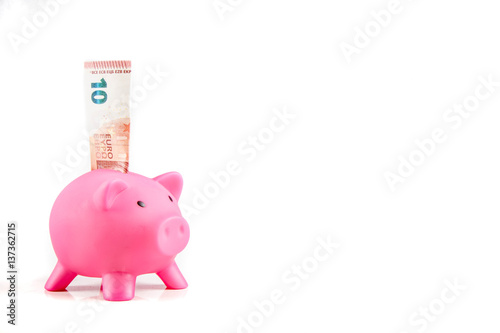 Quadro su tela Piggybank with ten Euro banknote