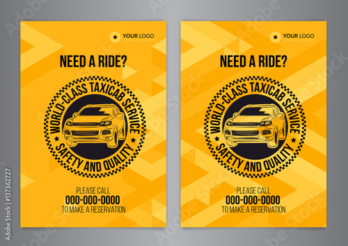 Set of taxi service business layout templates. A4 call taxi concept flyer. Vector illustration.