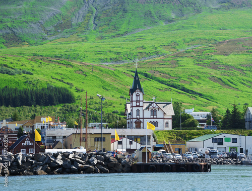 Panorama of Husavik in northern Iceland