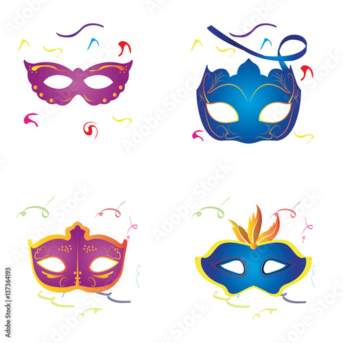 Set of carnival masks on a white background, Vector illustration