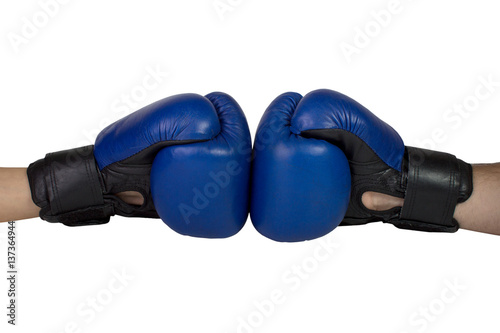 blue boxing gloves on a white background. isolated. © sosiukin