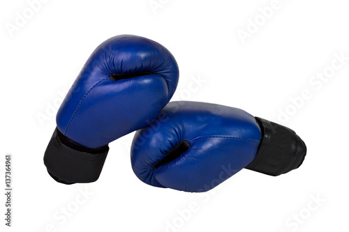 blue boxing gloves on a white background. isolated. © sosiukin