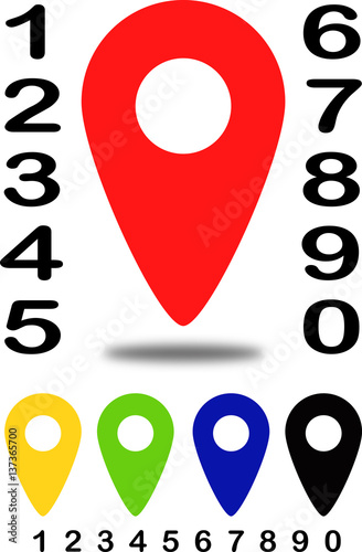 A set of colored and numbered icons to use for showing locations on the maps