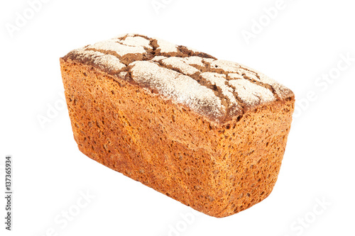 Rye-wheat tin bread closeup isolated on white background