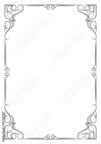 Ornate rectangular black frame, calligraphic lines. A4 page proportions.