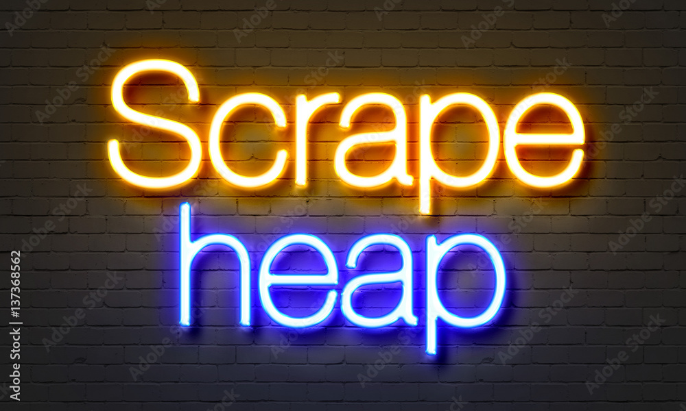 Scrape heap neon sign on brick wall background. Scrape heap neon sign on brick wall background.