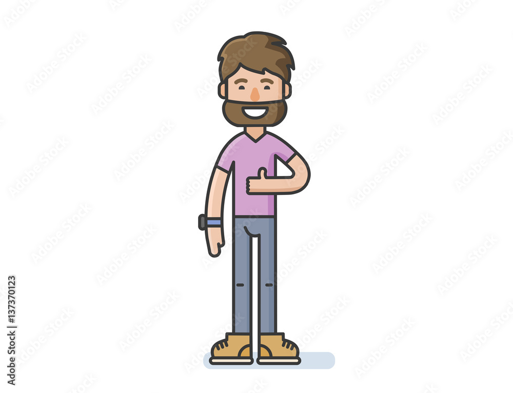Vector bearded man character shows a sign Thumb Up!